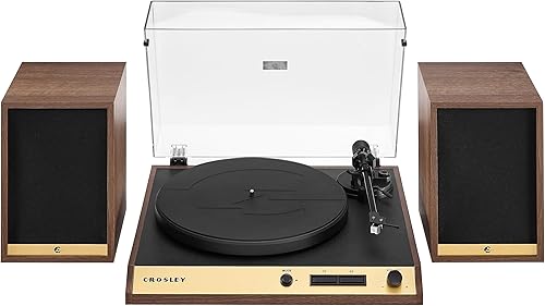 Miniatura 14 de Crosley C72 - Tocadiscos Bluetooth de 2 velocidades con transmisión por correa con altavoces de 80 W y brazo de fibra de carbono, nogal