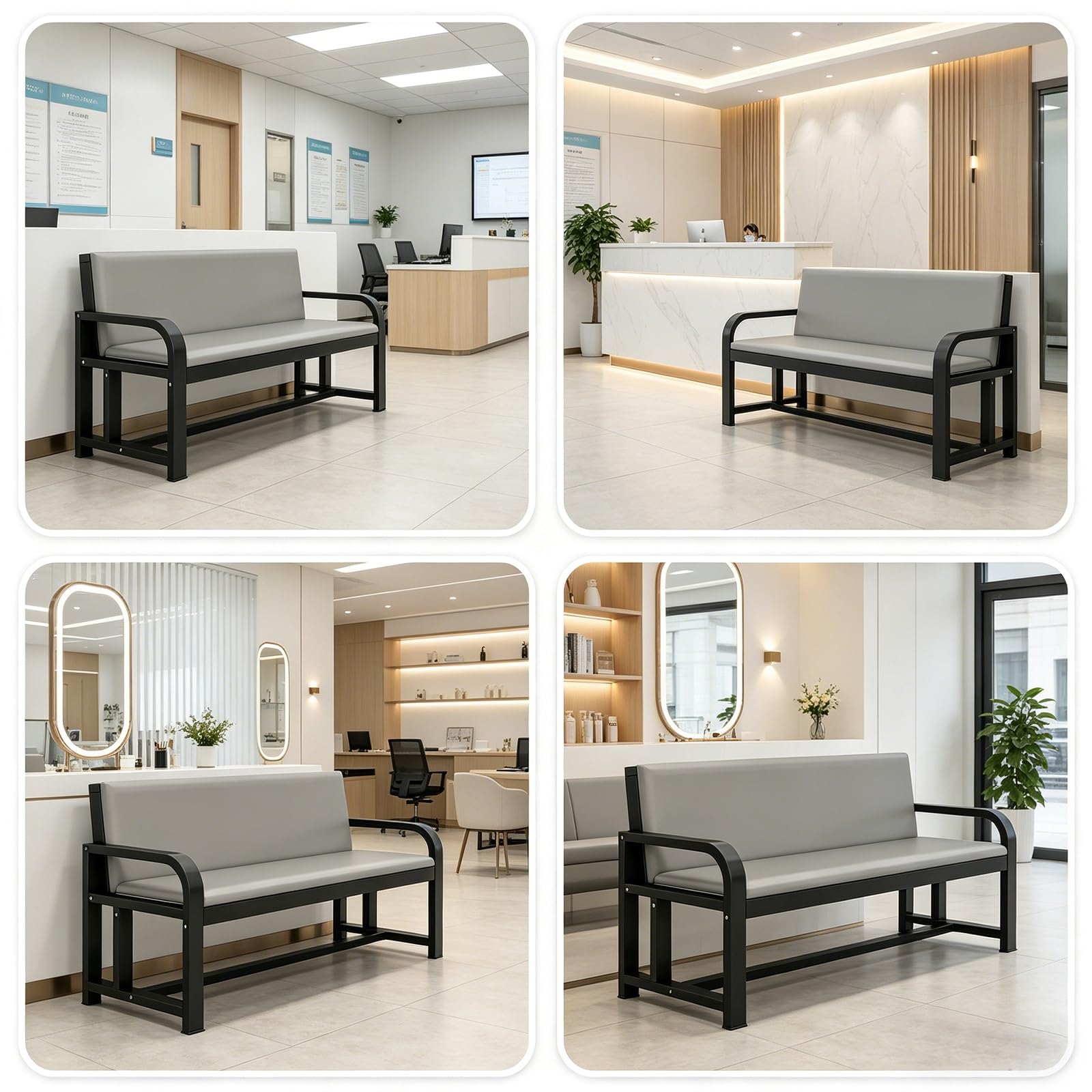 Wartebank 3-Sitzer Sitzbank mit Rückenlehne Stahlrahmen 300 kg Verstellbare Rückenlehne für Krankenhaus Wartezimmer(100cm/39in)