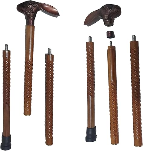 Miniatura 5 de DOLCHI Bastón de madera con mango de cabeza de conejo vintage con elegante pulido de latón