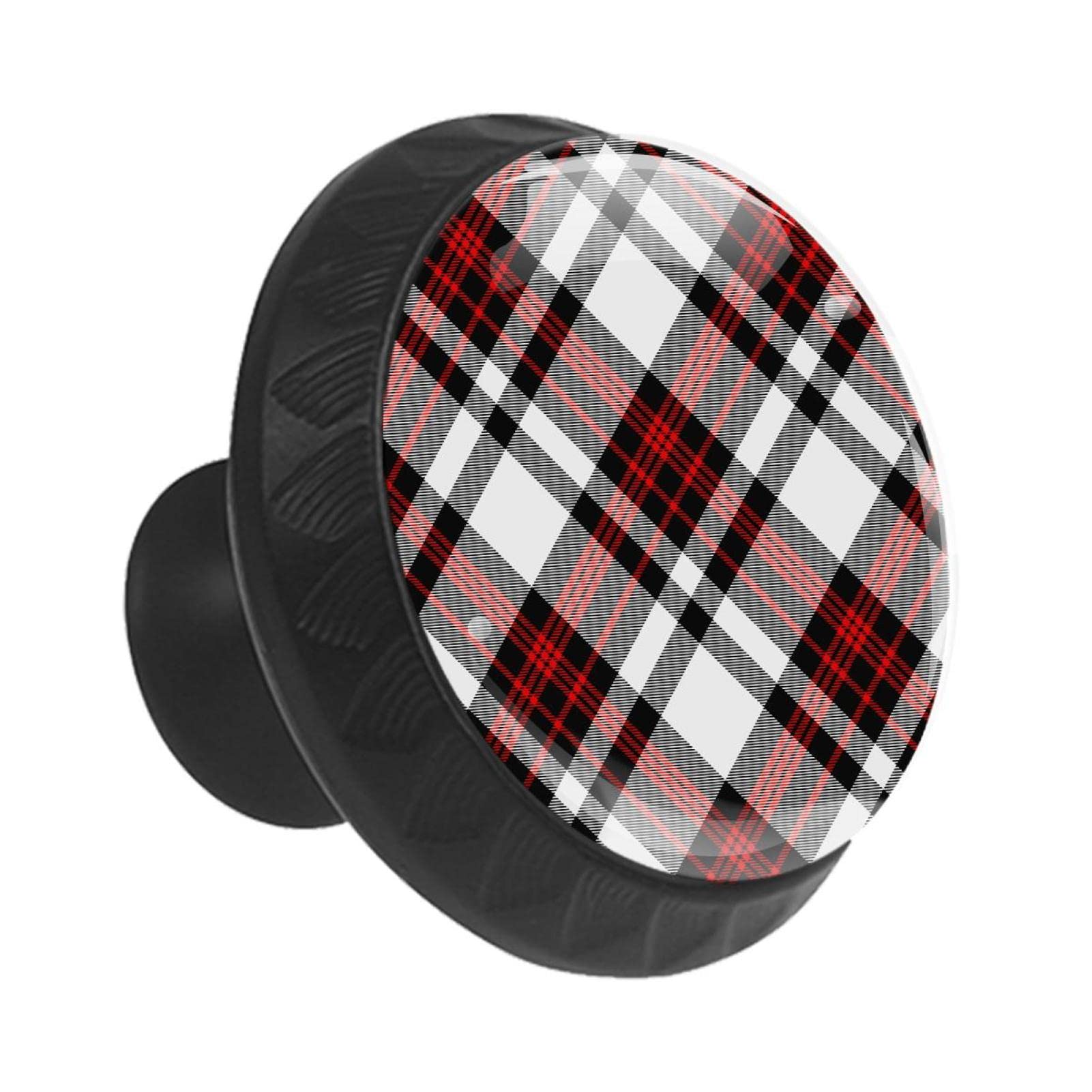 Boutons de tiroir lot de 12 avec motif grille en treillis noir rouge