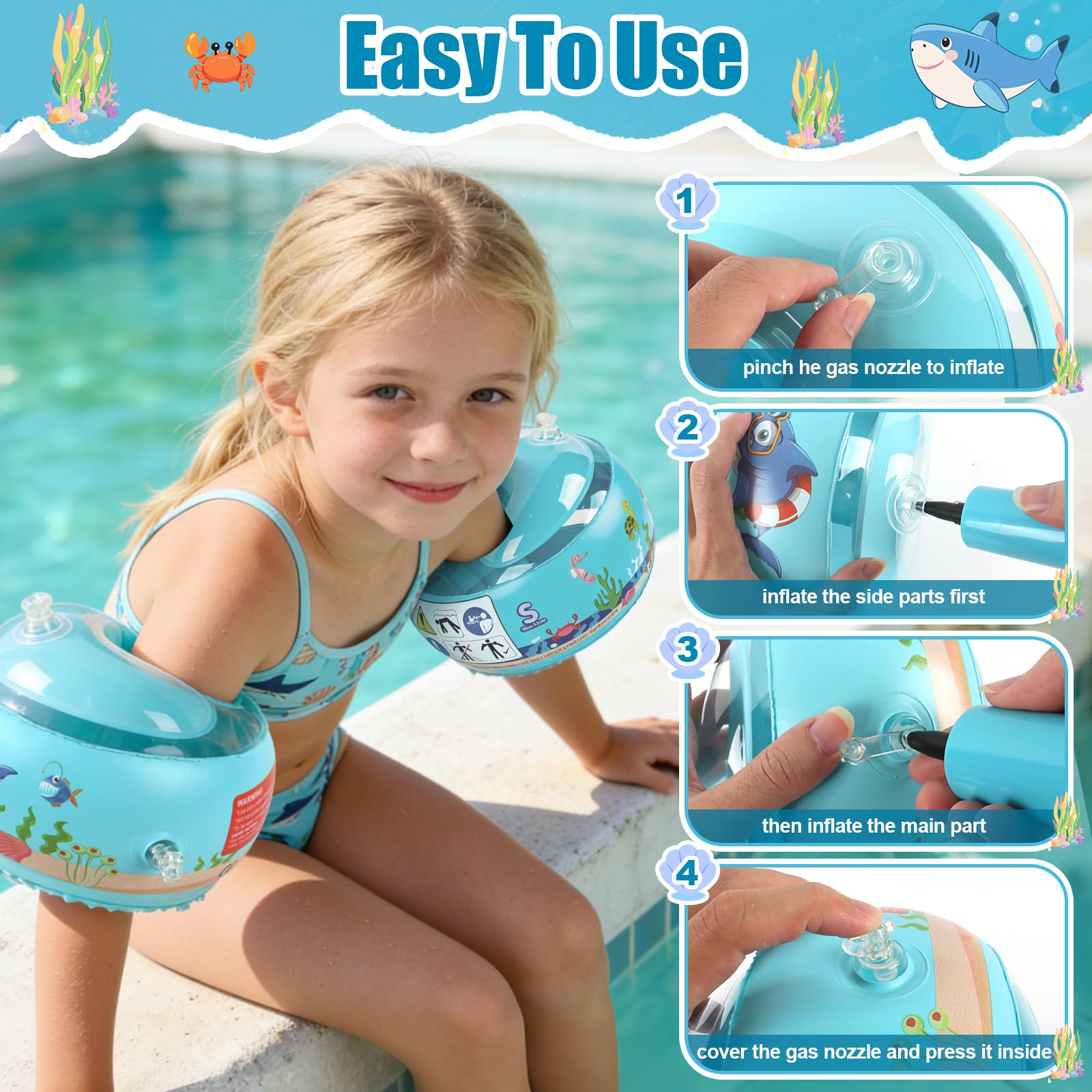 Brassard Enfant 1-6 Ans, Brassard Gonflable Bebe, Brassard Piscine Enfant pour Bebe avec 6 Airbags Indépendants,Brassard Piscine avec Pompe à Air 11-30kg - 5