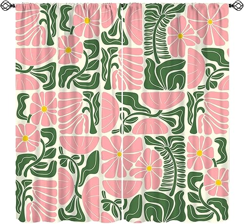 Miniatura 32 de Cortinas florales retro de los años 70, tratamiento de ventana abstracto geométrico hippie floral de mediados de siglo, cortinas con aislamiento