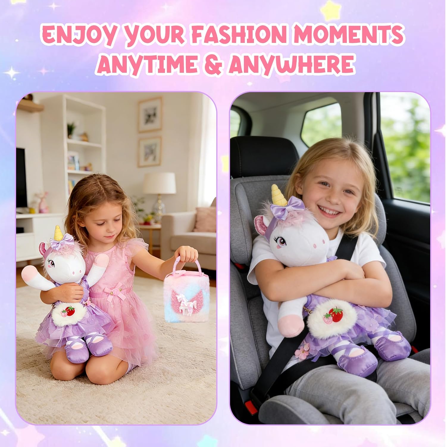 Unicorn Toys for Girls Age 4-6, Ballerina Doll Unicorn Stuffed Animal Dance Recital Gifts for Girls, Ballet Dress Up Toy with 2 Set Clothes Plush Bag Birthday Gift Ballerina Gifts