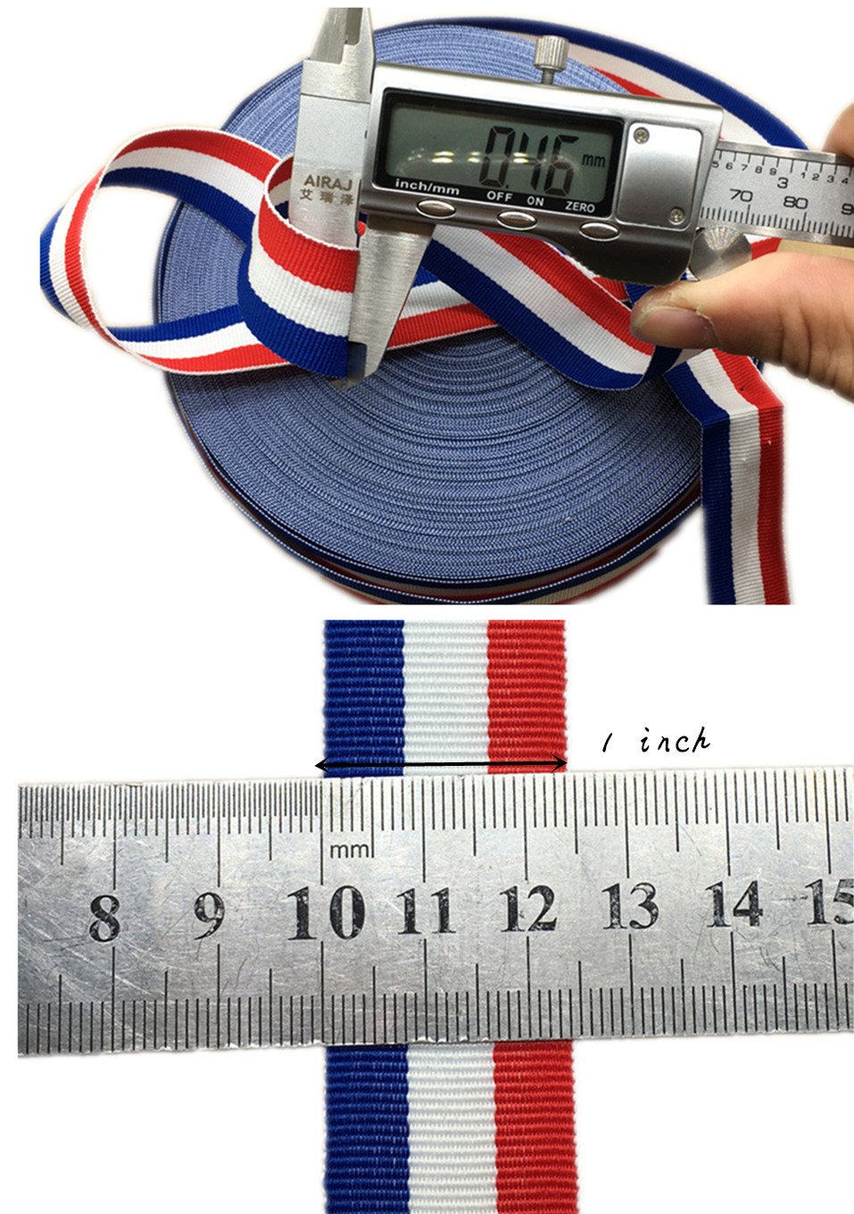45 Meters Stripe Grosgrain Ribbon Striped Fabric Lace Trimming Patriotic Ribbon Strap Belt Width 2.5cm for Clothing Embellishments Gift Wrapping(Blue White and Red) - Image 2