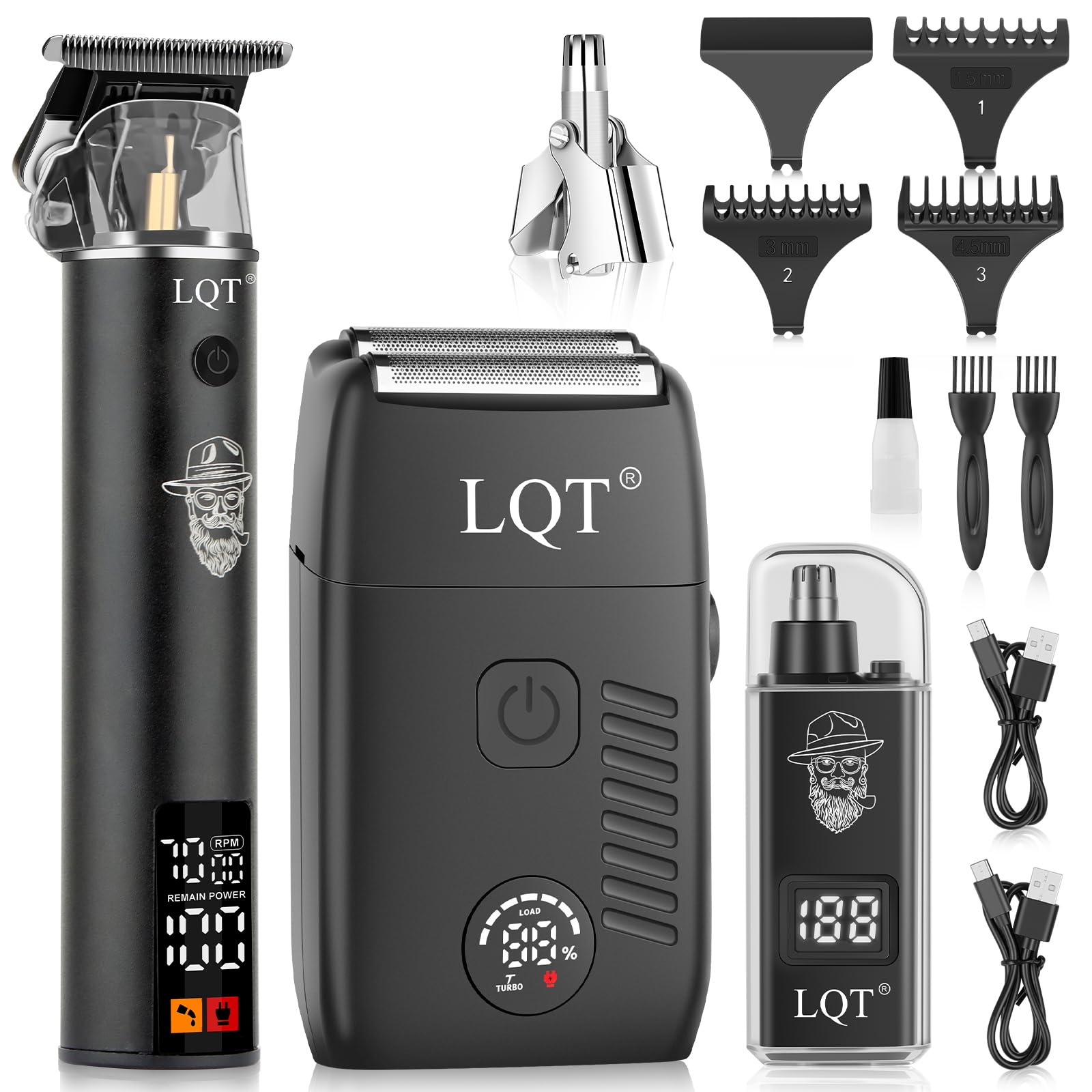 Electric Foil Shaver for Men 3-Piece Grooming Kit with Floating Blades LED Display IPX7 Waterproof Wet Dry Beard