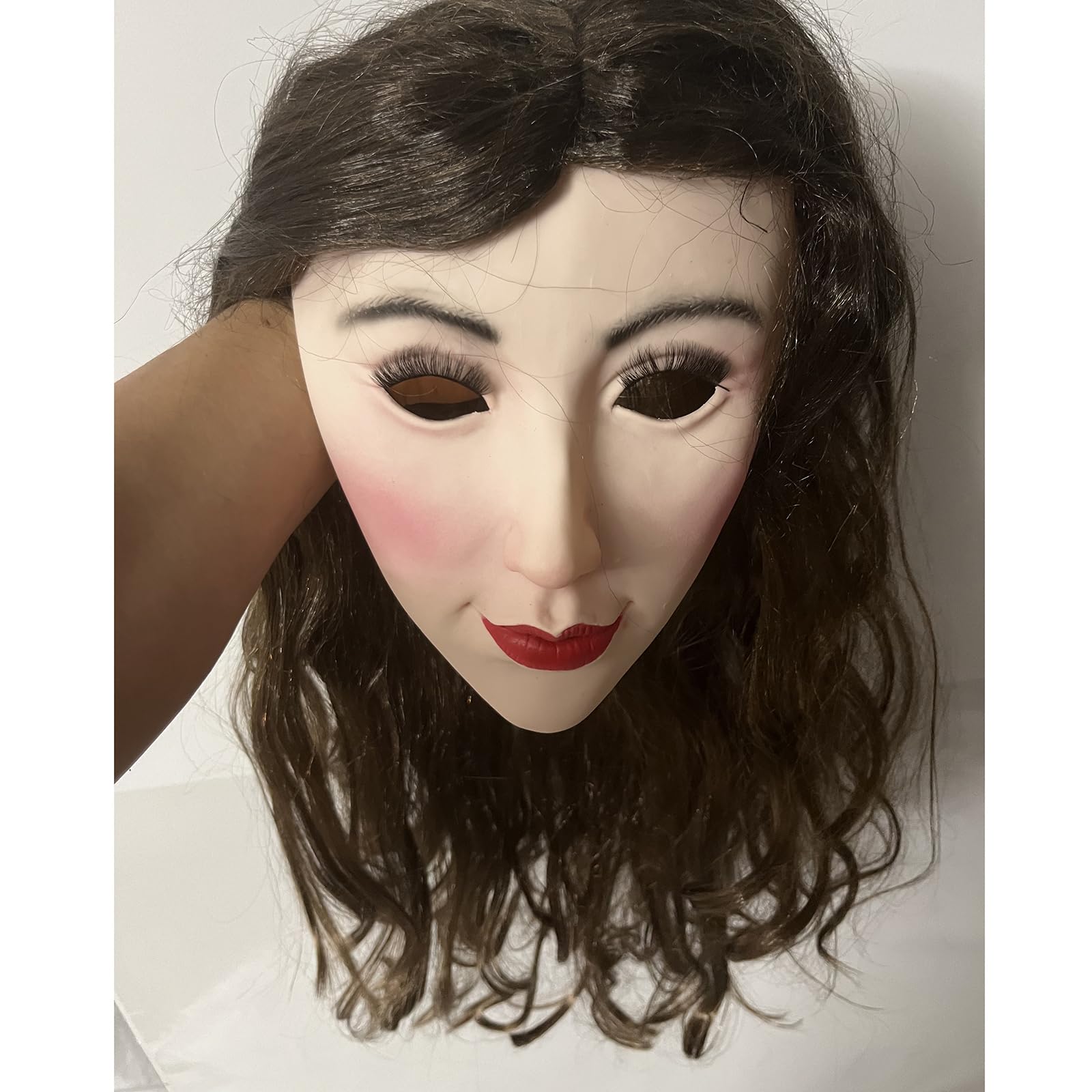 Maschera in silicone morbido da donna, in lattice, realistica, per crossdresser, transgender, Halloween, cosplay, carnevale, drag queen (con parrucca)