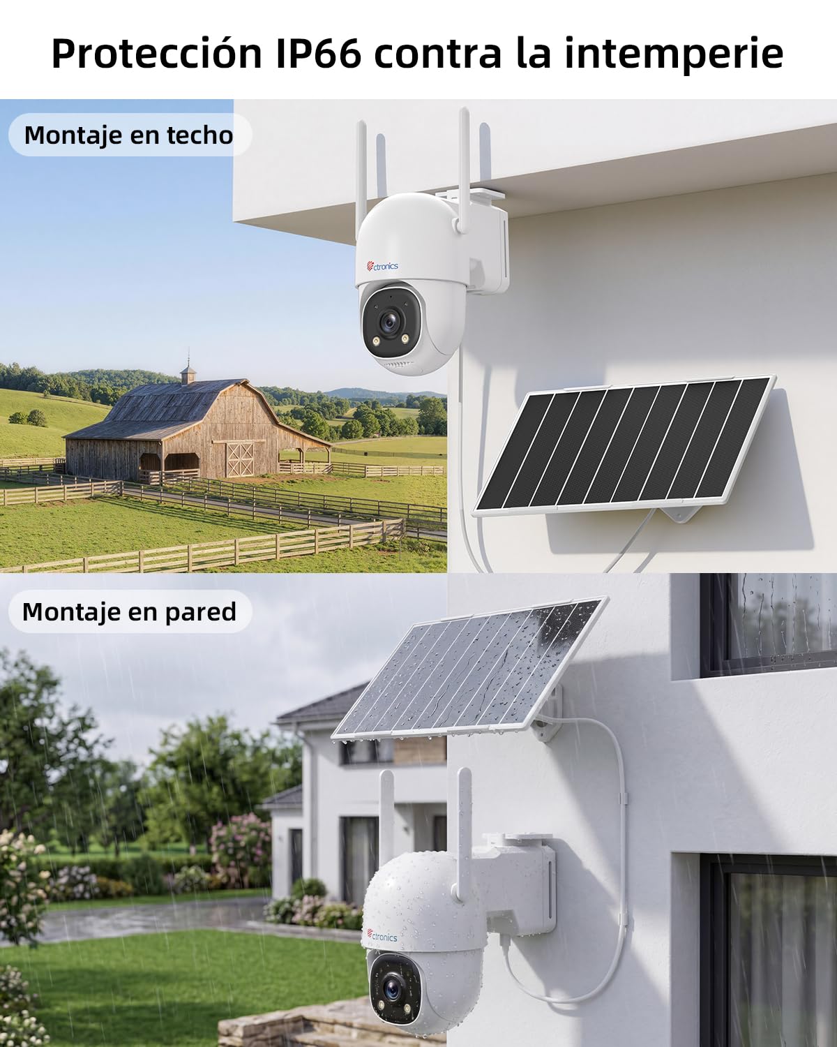 Ctronics AOV Cámara de Vigilancia–Grabación 24/7,Seguimiento Auto 30m | Soporte SIM incluido，Panel Solar 8W, Batería 13500mAh, Detección Humana y Seguimiento Auto 30 m, PTZ, IP66