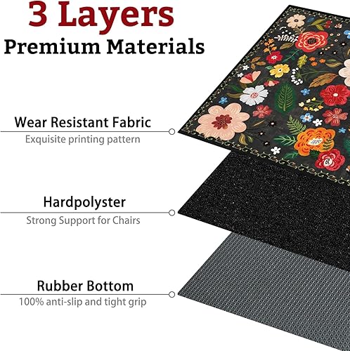 Miniatura 3 de Tapete para silla de oficina para suelo de madera dura y azulejos, tapete bohemio floral de 36 x 48 pulgadas para silla de computadora de oficina