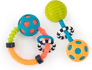 Sassy My First Bend & Flex Rattle Set - 2pc Flexible Sensory Toys for Newborns 0+ Months