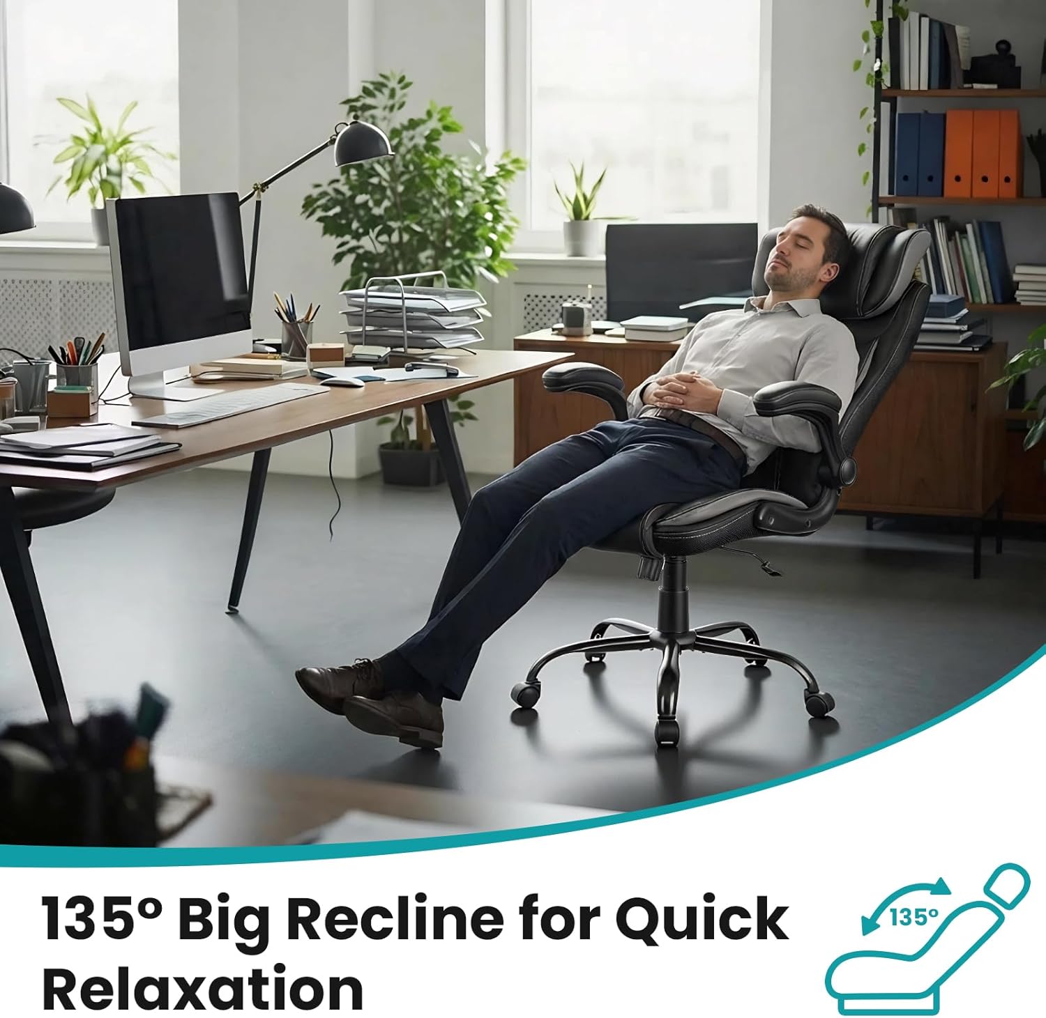 Big and Tall Executive Office Chair 400lbs for Heavy People, Ergonomic Computer Desk Chair with Lumbar Support & Adjustable Headrest, Comfy High Back Leather Office Chairs for Back Pain Relief, Grey