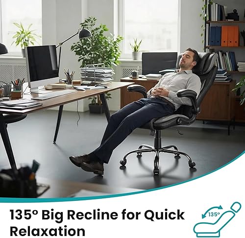 Miniatura 5 de Silla de oficina ergonómica, silla de escritorio ejecutiva reclinable con reposacabezas ajustable y soporte lumbar de resorte de bolsillo, cómoda