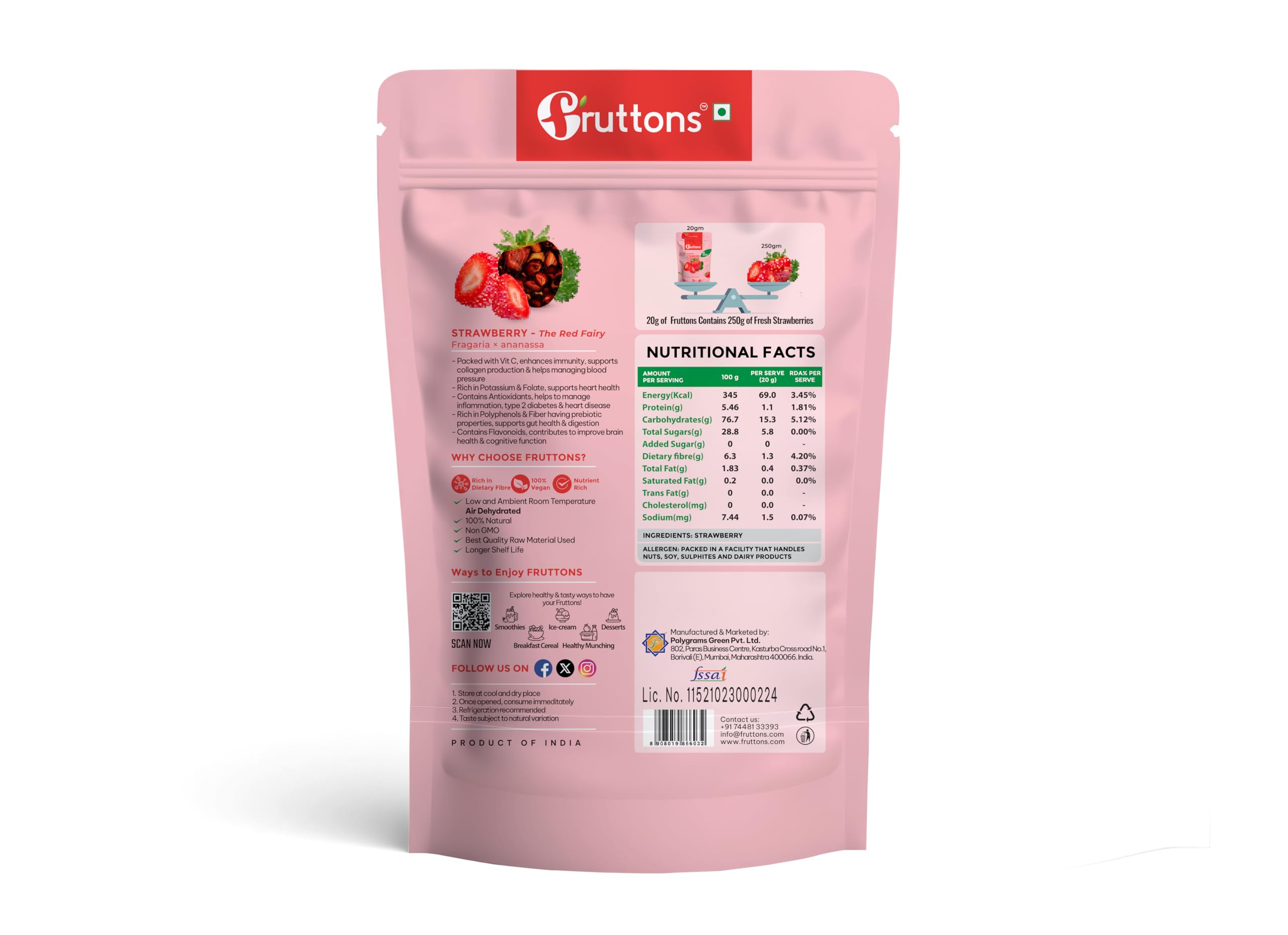 Fruttons Dehydrated Strawberries | Natural Dried Strawberry Slices | No Added Sugar | Healthy Snack | Keto and Diabetic Friendly | Preservative Free | Rich in Dietary Fibre (50g | Single Pack) - Image 3 thumbnail