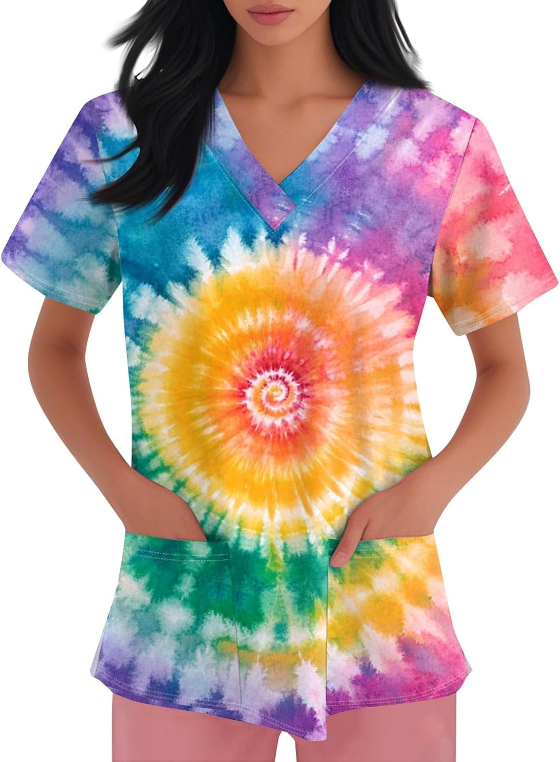 Scrub Tops for Women Plus Size Stretch V Neck Short Sleeve Nursing Scrub Shirts Lightweight Medical Uniform