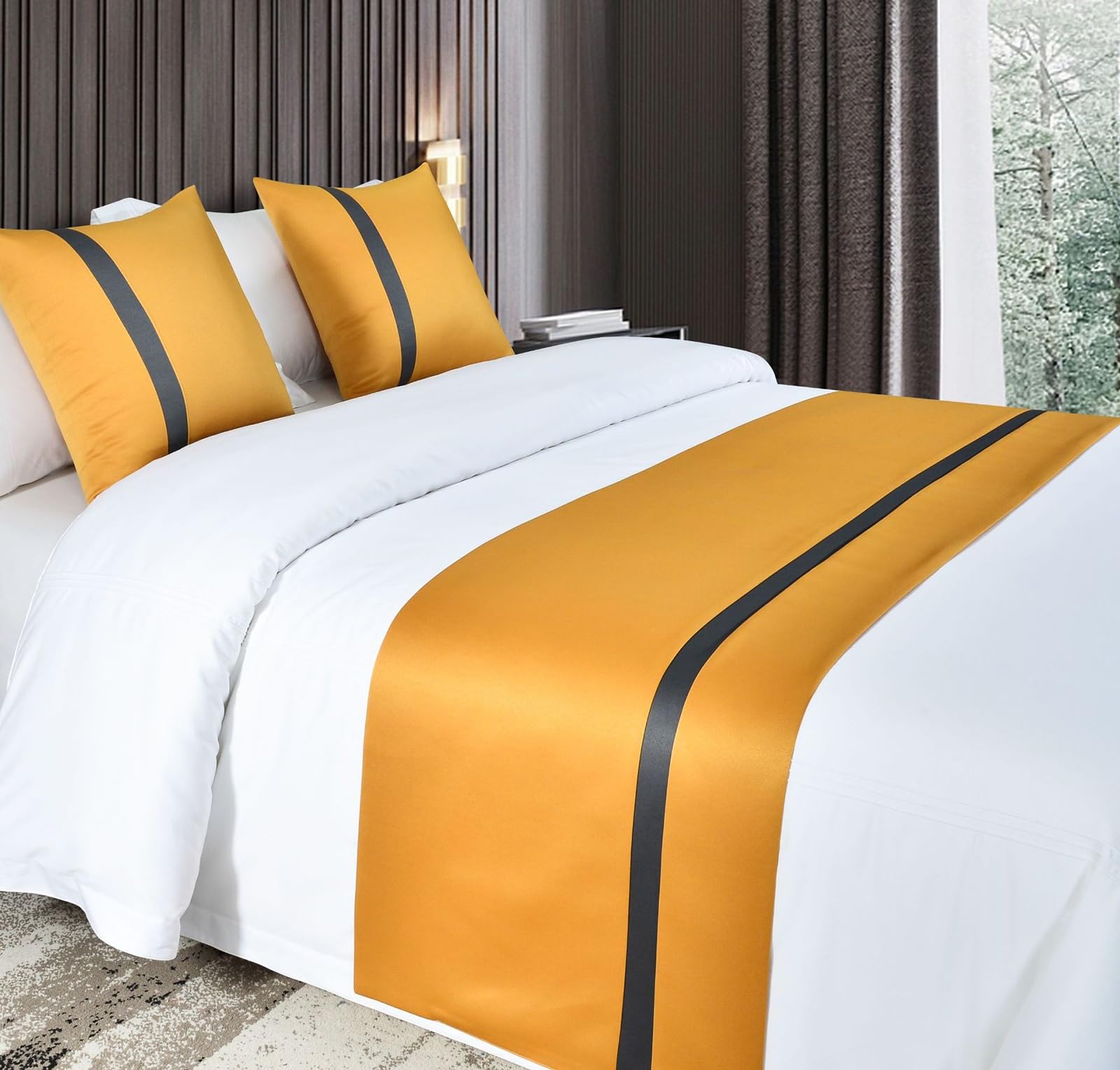 LRUPVEG Throw Runner For Bed, Soft Bed Runner Dark Blue No Fading Bedspread Solid Color Bed Scarves Bed End Towel Silky Satin For Living Room Bedroom Hotel(Gold,50 * 210cm for 150cm Bed)