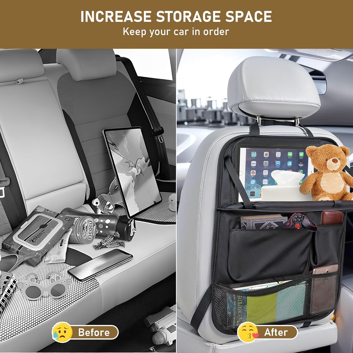 Auto Organizer Rückenlehnenschutz Für Audi Q2 Q3 Q4 Q5 Q5L Q7 Q8 Multifunktional Wasserdicht Rücksitz Organizer mit Klapptisch