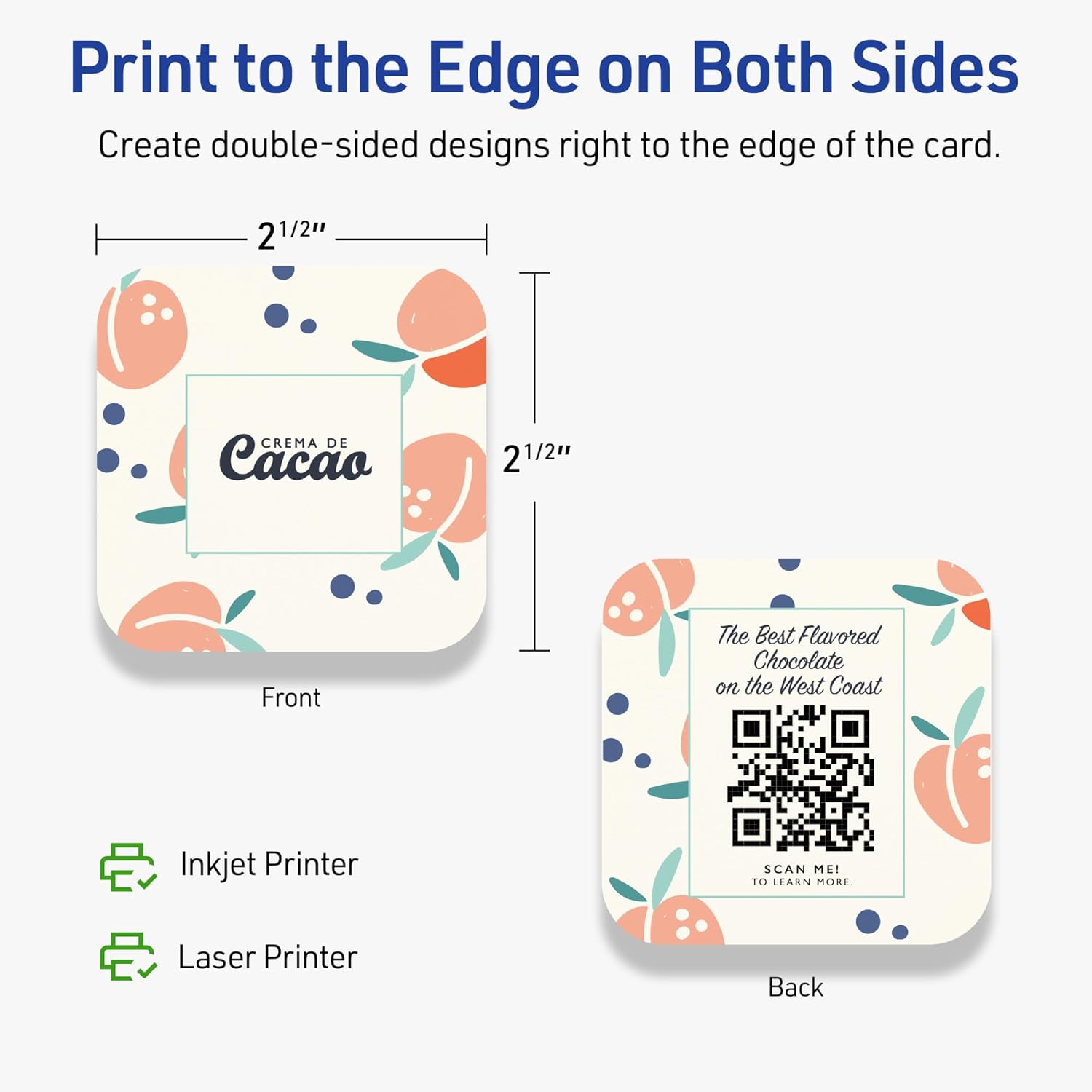 Avery Printable Square Rounded Corner Business Cards, Sure Feed Technology, 2-1/2" x 2-1/2", Matte Ivory Cardstock, Print-to-the-Edge, Laser/Inkjet, 450 Total