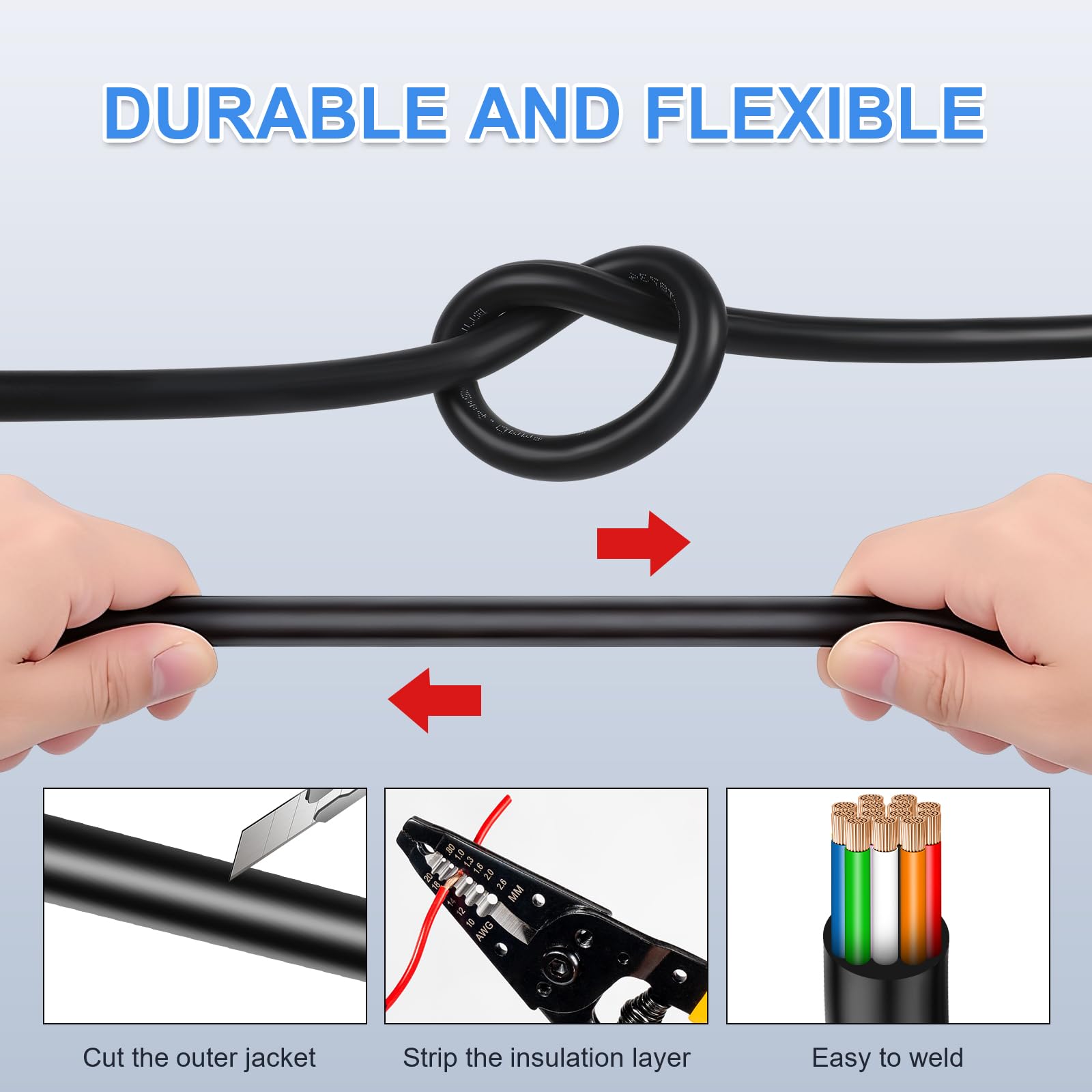 13 Conduttori 0,5mm² 20 Metri Cavo per Auto – Cavo per Rimorchio Multifilare, Conduttore di Terra Rotondo, Nero, per Roulotte, Camion, Rimorchi