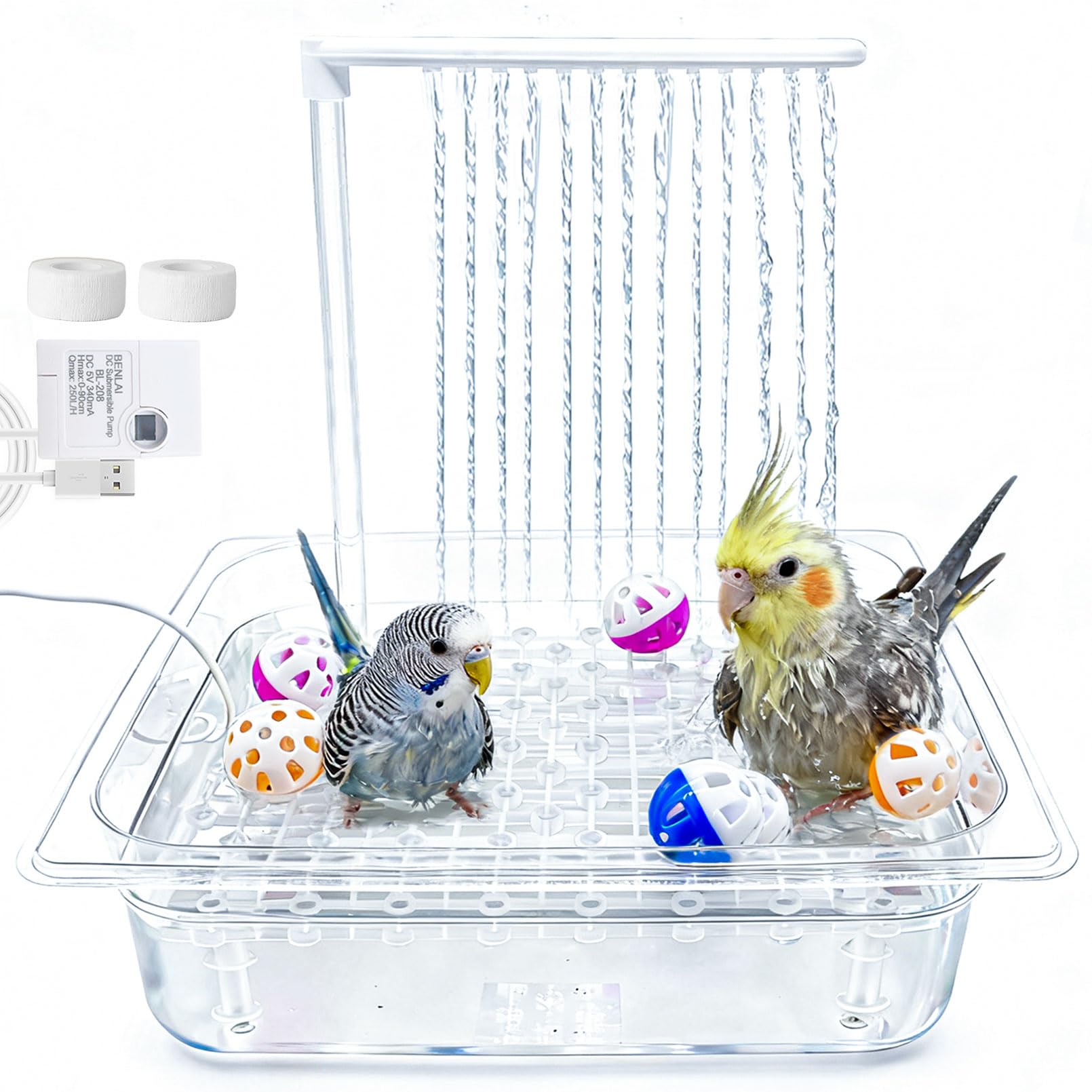 kathson Parrot Bathtub with Pump,Large Automatic Bird Bath Shower Fountain,Parakeet Bath Tub with USB Electric Water Cycle,Bathing Container for Cockatiel,Cockatoo,Lovebird,African Grey,Conure,Budgie