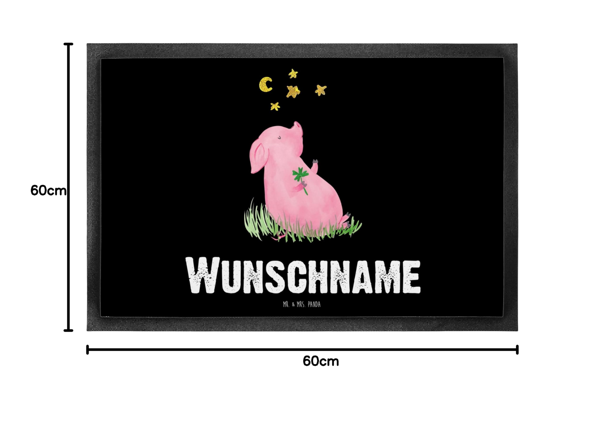 Mr. & Mrs. Panda Fussmatte personalisiert Schwein Glück 40 x 60 cm - Personalisierte Geschenke, Ziele, Individuelle, Sterne, Träume, Motivation, Fußmatte, Lustige Sprüche, mit Namen, personalisierbar