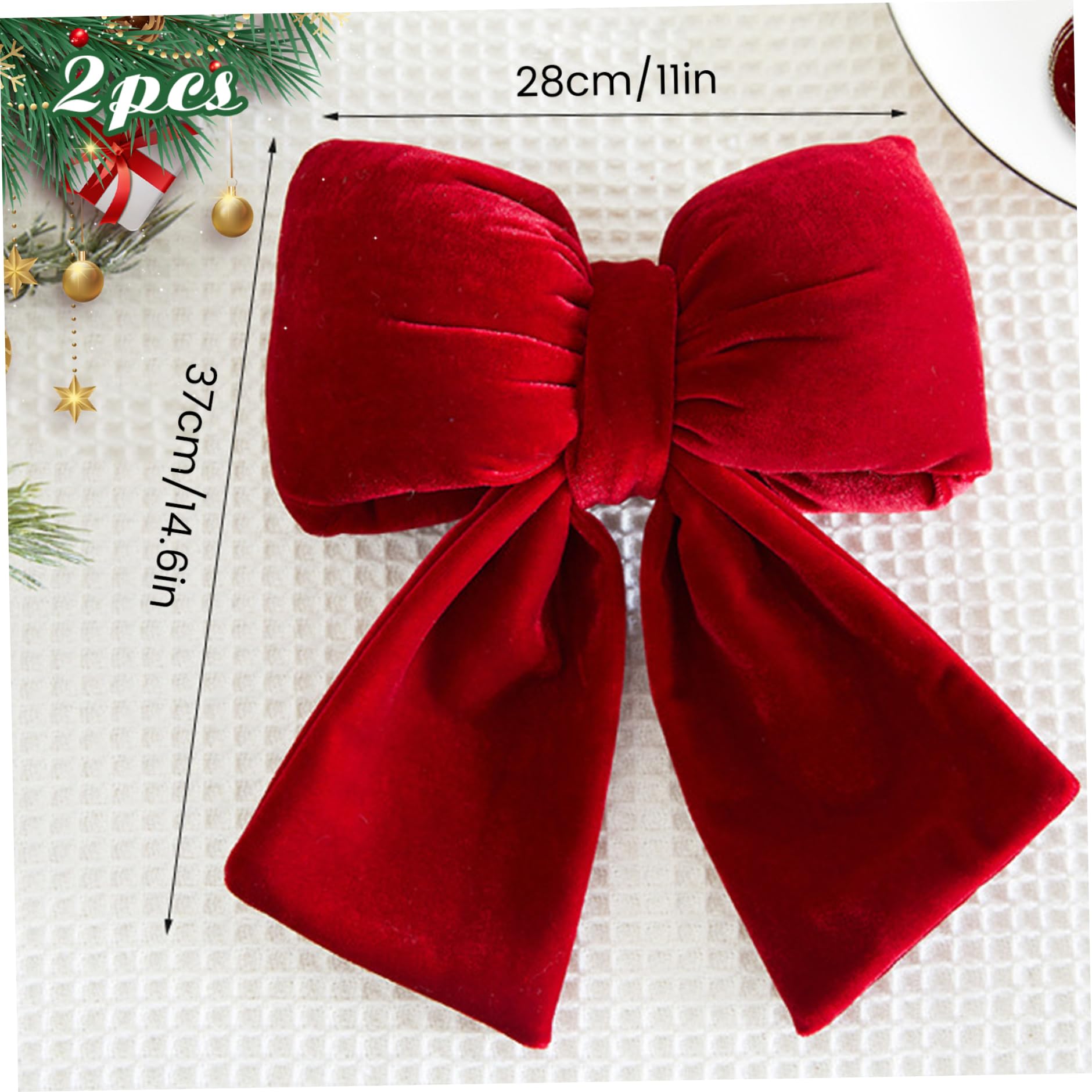 Gcroet Lot de 2 nœuds en Velours pour Sapin de Noël - Bordeaux - Cimier d'arbre pour Noël, Mariage, fête d'anniversaire, couronnes, Manteau, Porte 'entrée, Porche - 37, 1 x 27, 9 cm.