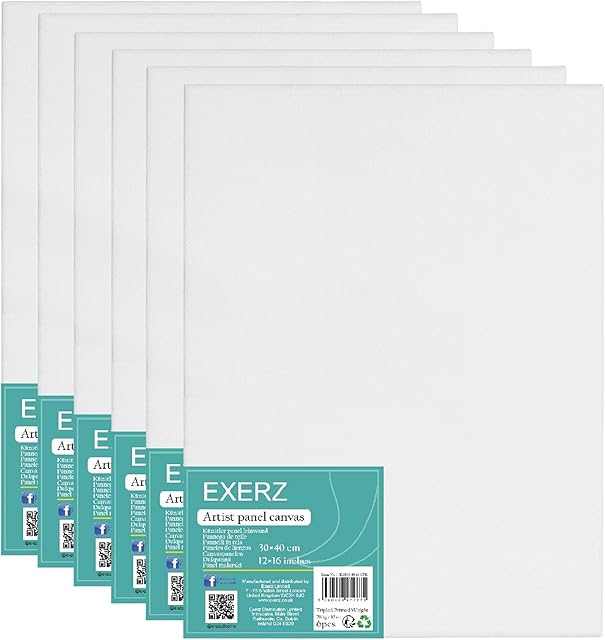 Exerz 30x40cm Canvas Panels 3mm 6pcs - Canvas Board 100% Cotton 280gsm/ Blank Canvas / Triple Primed/ Acid Free/ Medium Grain - Oil & Acrylic painting (A3 30x40cm - 6pcs)