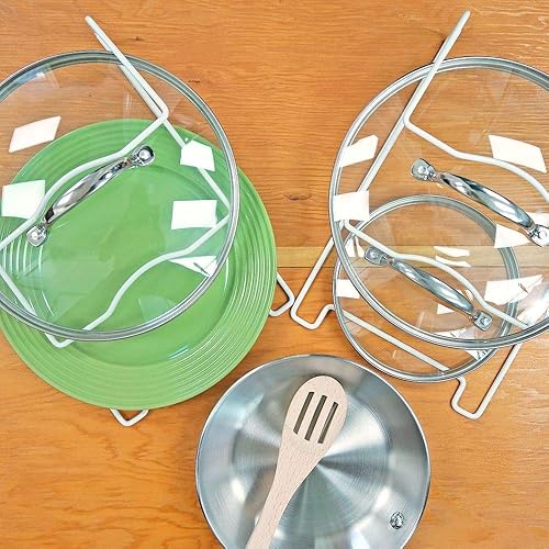 Miniatura 6 de Estante organizador colgante con tapa de olla y sartén – Juego de 2 perchas blancas de almacenamiento de cocina y despensa