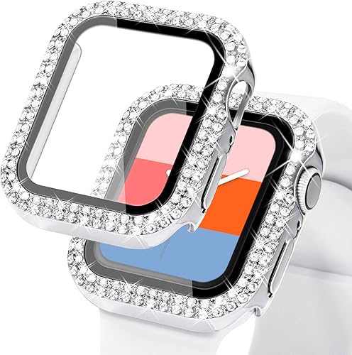 KADES - Funda protectora brillante compatible con Apple Watch Series 3, 2 y 1 de 38mm, con protector de pantalla incorporado (38mm, color plateado)