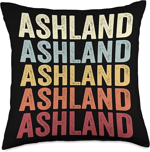 Ashland Kentucky Ashland KY Retro Vintage Almohada de texto, 18 x 18, multicolor