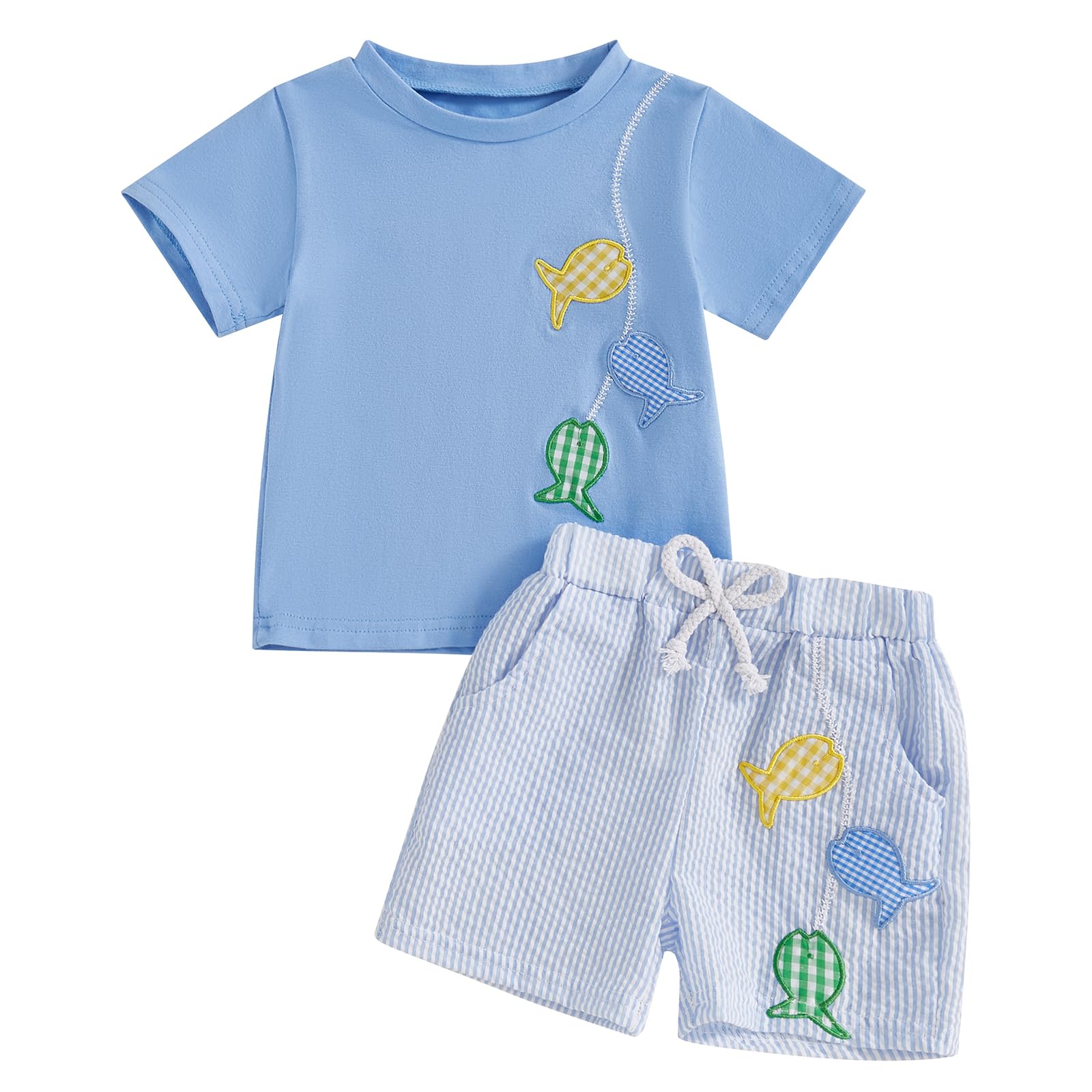Toddler Boy Summer Outfits Baby Boy Animal Print Short Sleeves T-Shirt Plaid Shorts Set Infant Boy Clothes Set