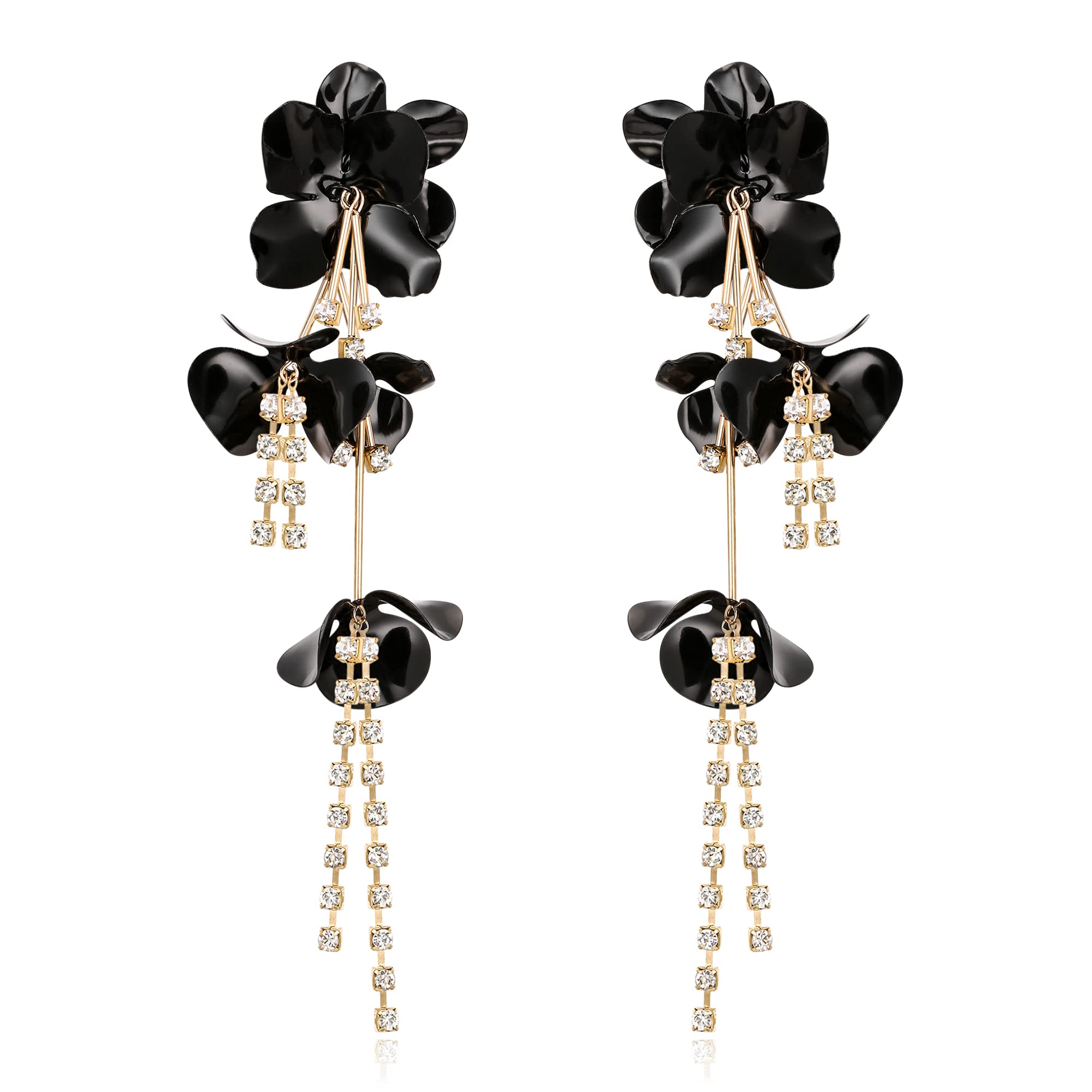 Clearine Tassel Earrings Chic Long Tassel Enamel Flower Dangle Drop Stud Earrings with Sparkling Crystal for Women Girls Summer Beach Idyll Holiday