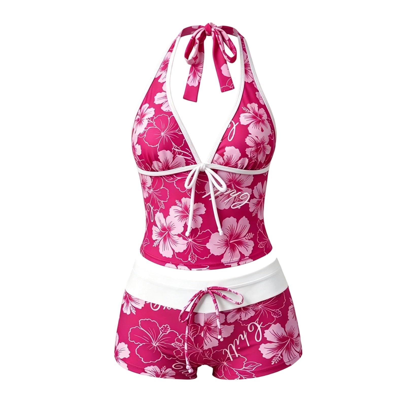 Tankini Y2K Polka Dot Halterneck Top Boyshorts Bikinis Sets for Women UK
