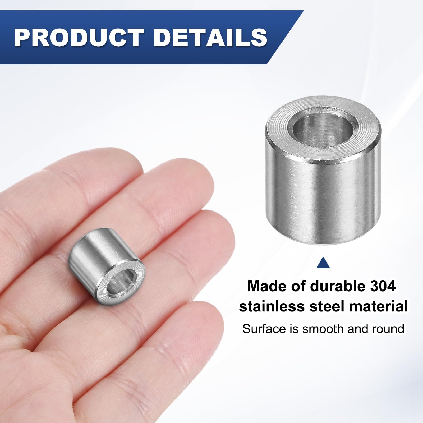 M METERXITY 8PCS M6 304 Stainless Steel Spacers 6mm ID x 12mm OD x 10mm l Metal Screw Standoff Bushing Plain Finish Round Spacer 304 Stainless Steel for Screws Bolts Silver - Image 2