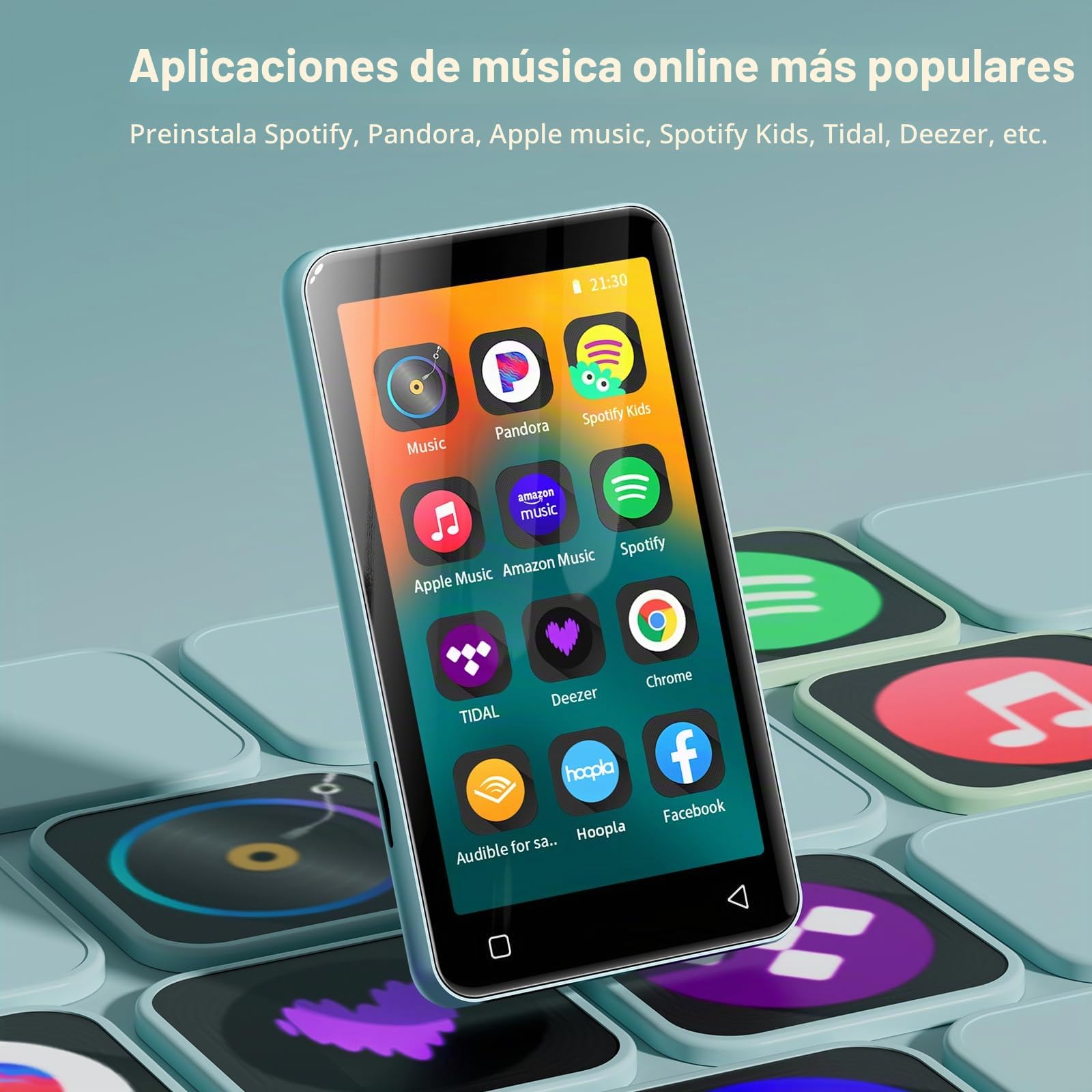 innioasis Reproductor MP3 de 80 GB con Bluetooth y wifi, reproductor de MP3 para niños con Spotify, Spotify Kids, Pandora, Audible, reproductor de música con pantalla táctil de 4 pulgadas con