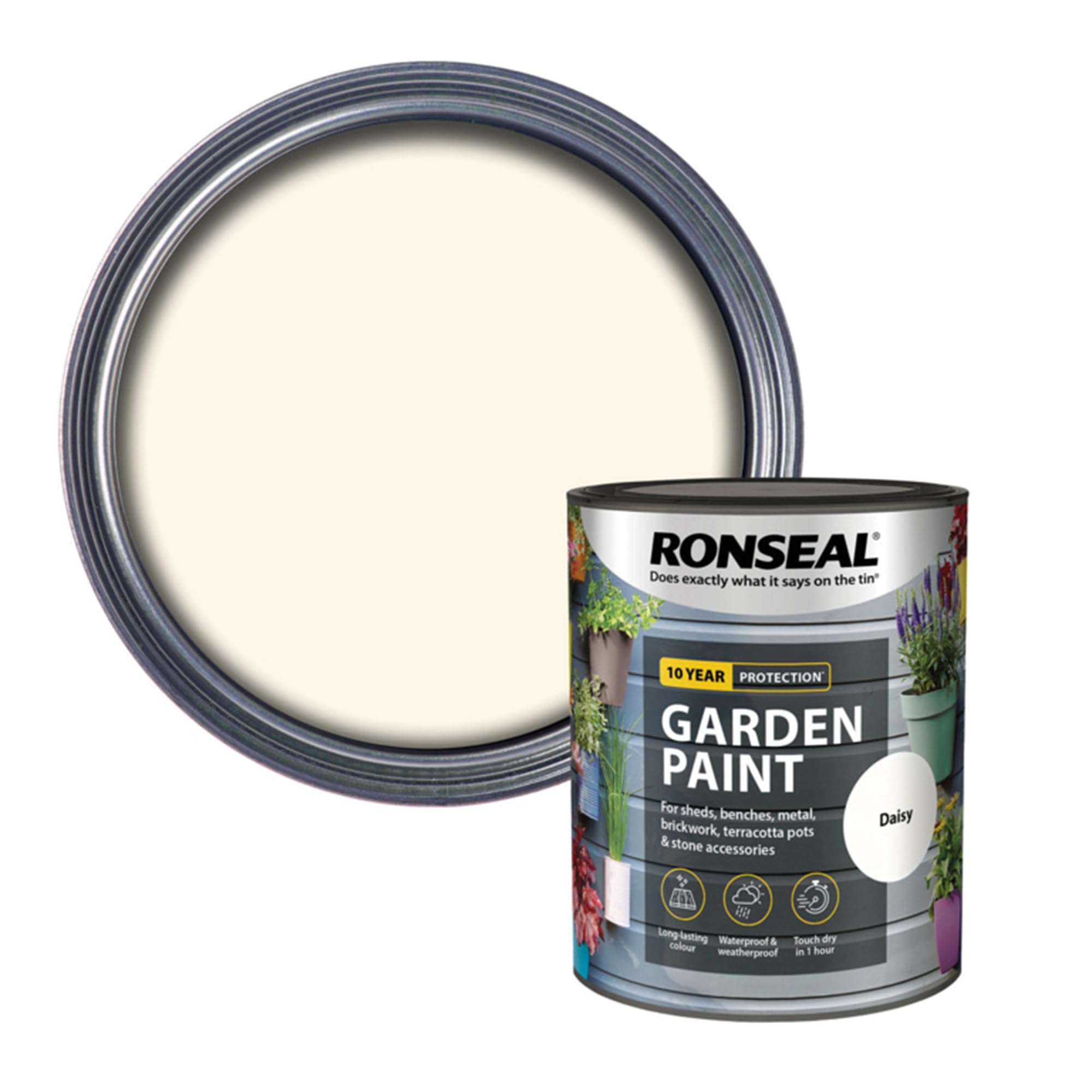 AOC24 Garden Fence Paint 750ml – Multi-Surface Exterior Paint for Wood, Brick, Metal, Stone & Terracotta – Waterproof, Resists Fading, Matt Finish for Sheds, Fences, Garden Furniture Paint Daisy
