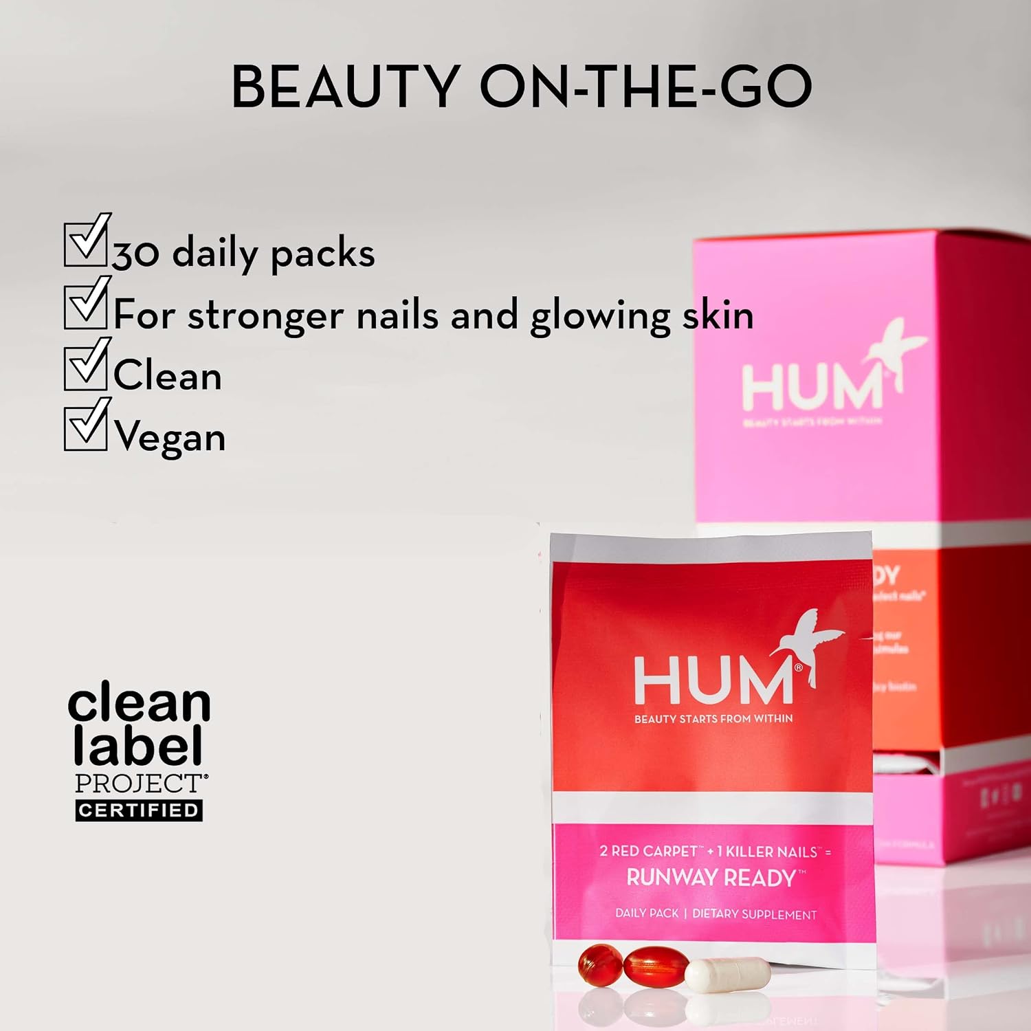 HUM Nutrition - Runway Ready - Plant Based Omegas & Biotin Packets for Hair, Skin & Nails (30 Day Supply, Vegetarian Softgels)
