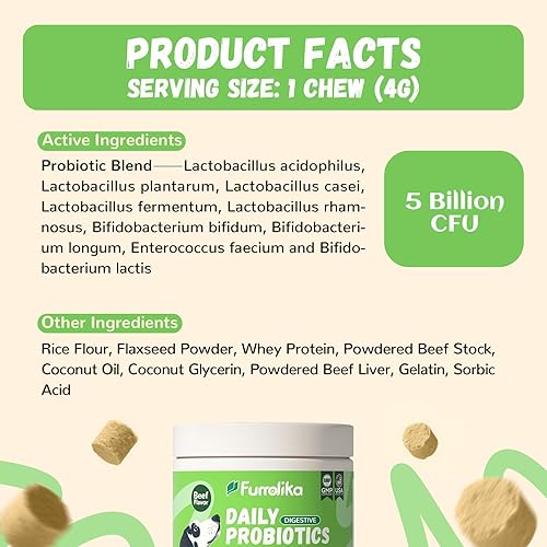 Miniatura 7 de Furrolika Probióticos para perros  Probióticos digestivos para la salud intestinal, apoyo inmunológico y alivio de la diarrea  Sabor a carne  60