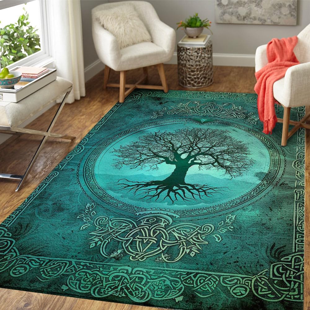 Generic Celtic Tree of Life Rug Carpet Outdoor Home Decorative Area Rug Bedroom Area Rug Hallway Bedroom Bathroom Outdoor Living Room Décor 2x3 3x5 4x6 5x8 5x9 ft Area Rug (Yggdrasil - 7), Custom