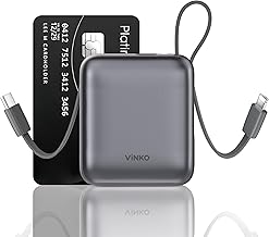 VINKO Mini Power Bank with Cable, 10000 mAh Quick Charge Power Bank, Lightest and Small But Strong, 22.5 W USB-C Power Bank, Mini Battery Pack for iPhone 16 15 14 13 Samsung Galaxy Google Android