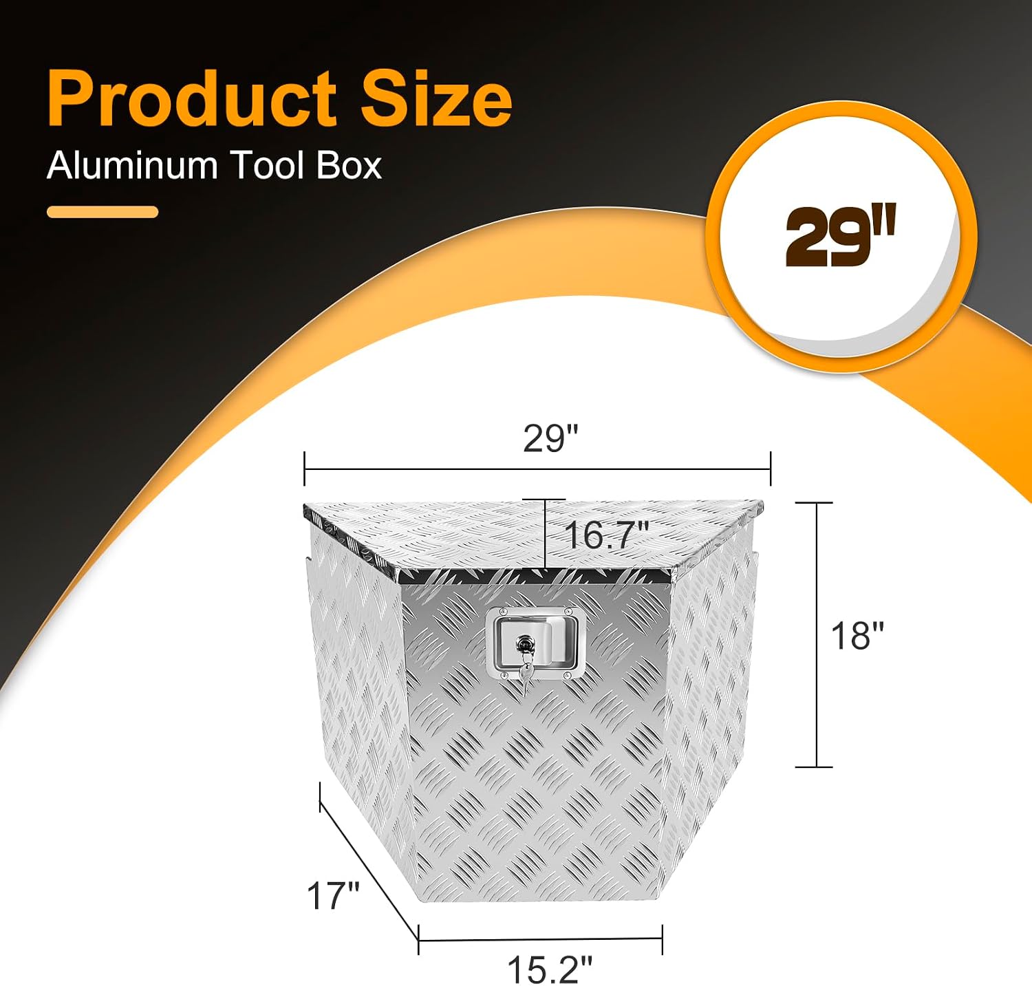 29 Inch Trailer Tool Box,Aluminum Storage Tongue ToolBox,29''x17''x18'' Truck Chest box Organizer w/Lock and Keys For Pickup,Truck Bed, RV, Trailer,Heavy Duty Waterproof Silver box