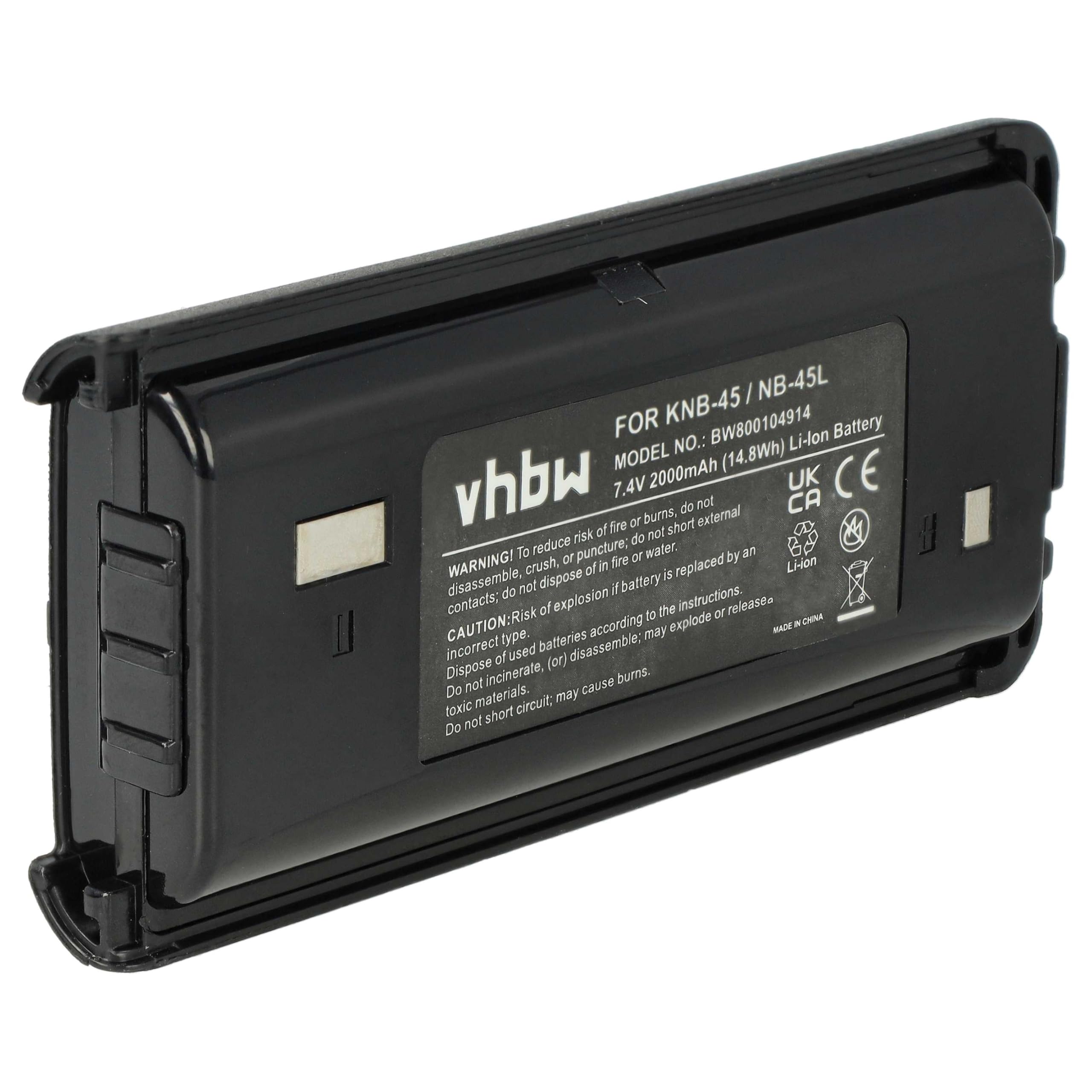 vhbw Bateria zamienna do Kenwood KNB-45, KNB-45L, KNB-45Li do krótkofalówki, Walkie Talkie (2000 mAh, 7,4 V, litowo-jonowa)