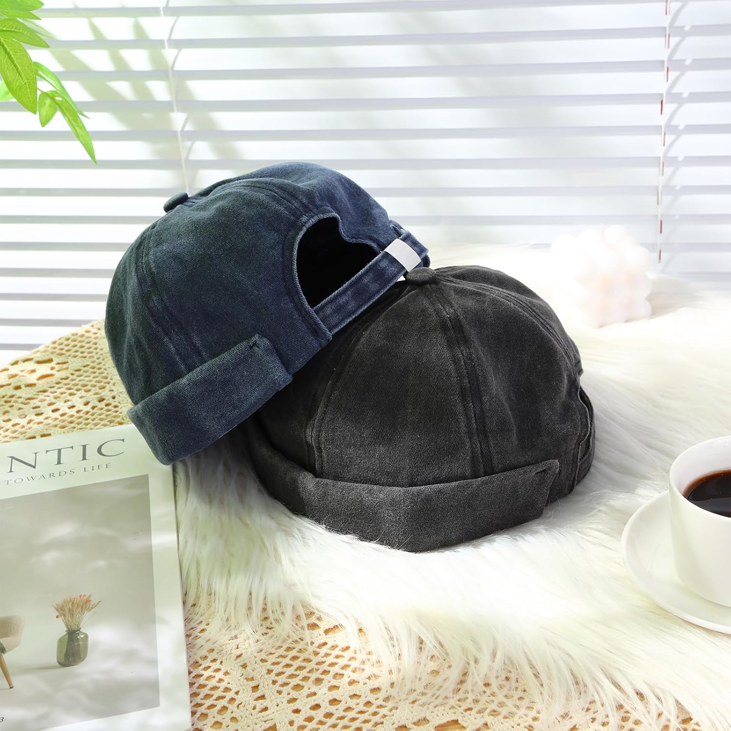 SATINIOR 2 Pieces Brimless Hats for Men Adjustable Docker Casual No Brim Hat Visor-Less Flip Sailor Skullcap - Image 4