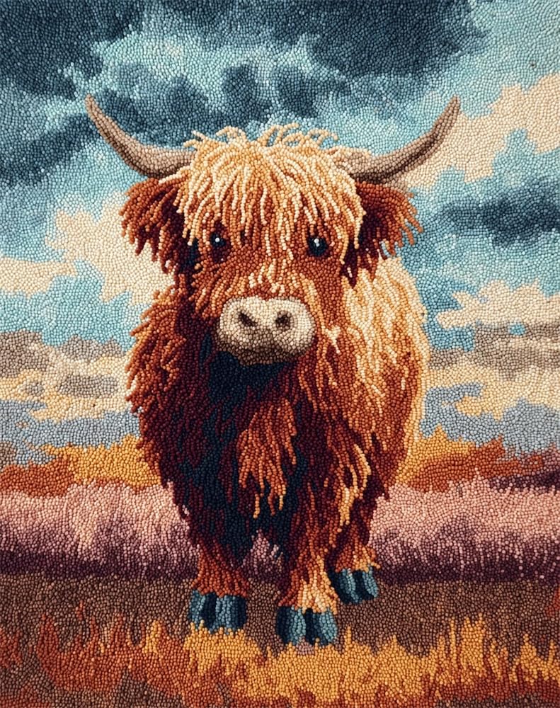 FWRTYCB Latch Hook Rug Kits,Scottish Highland Cow