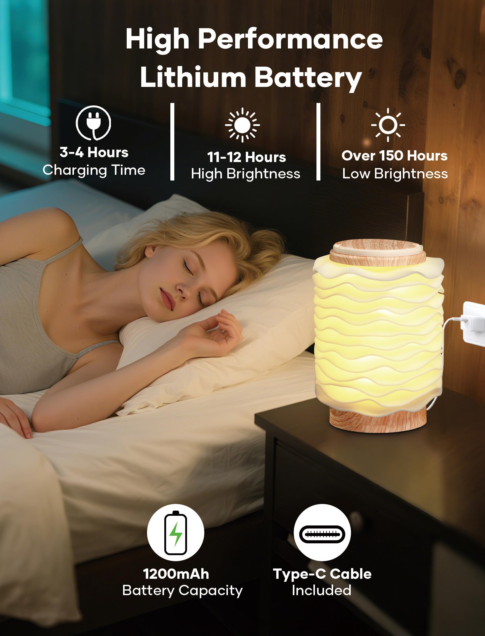 Luz nocturna táctil, lámpara de mesa portátil con 3 modos de color y atenuación continua, lámpara de noche ligera para dormitorio, guardería, oficina
