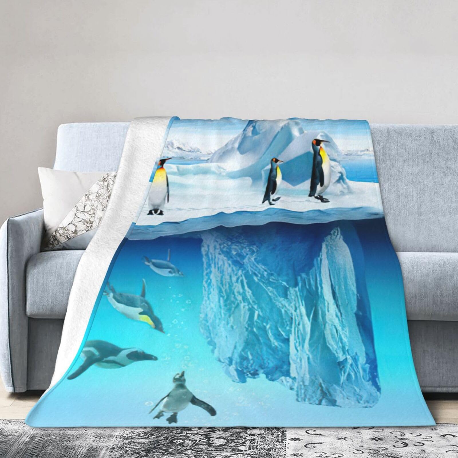 Uusnwaa Soft Cosy Fleece Warm Throw Penguins On The Iceberg Print Blanket