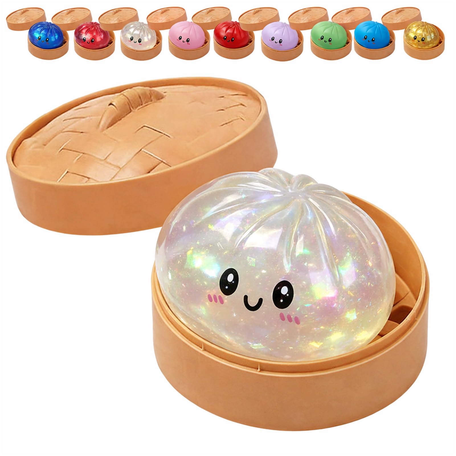Glitter Dumpling, Glitter Dumpling Squishy with Box, Dumplings Sensory Squeeze Toy for Stress Relief (White)