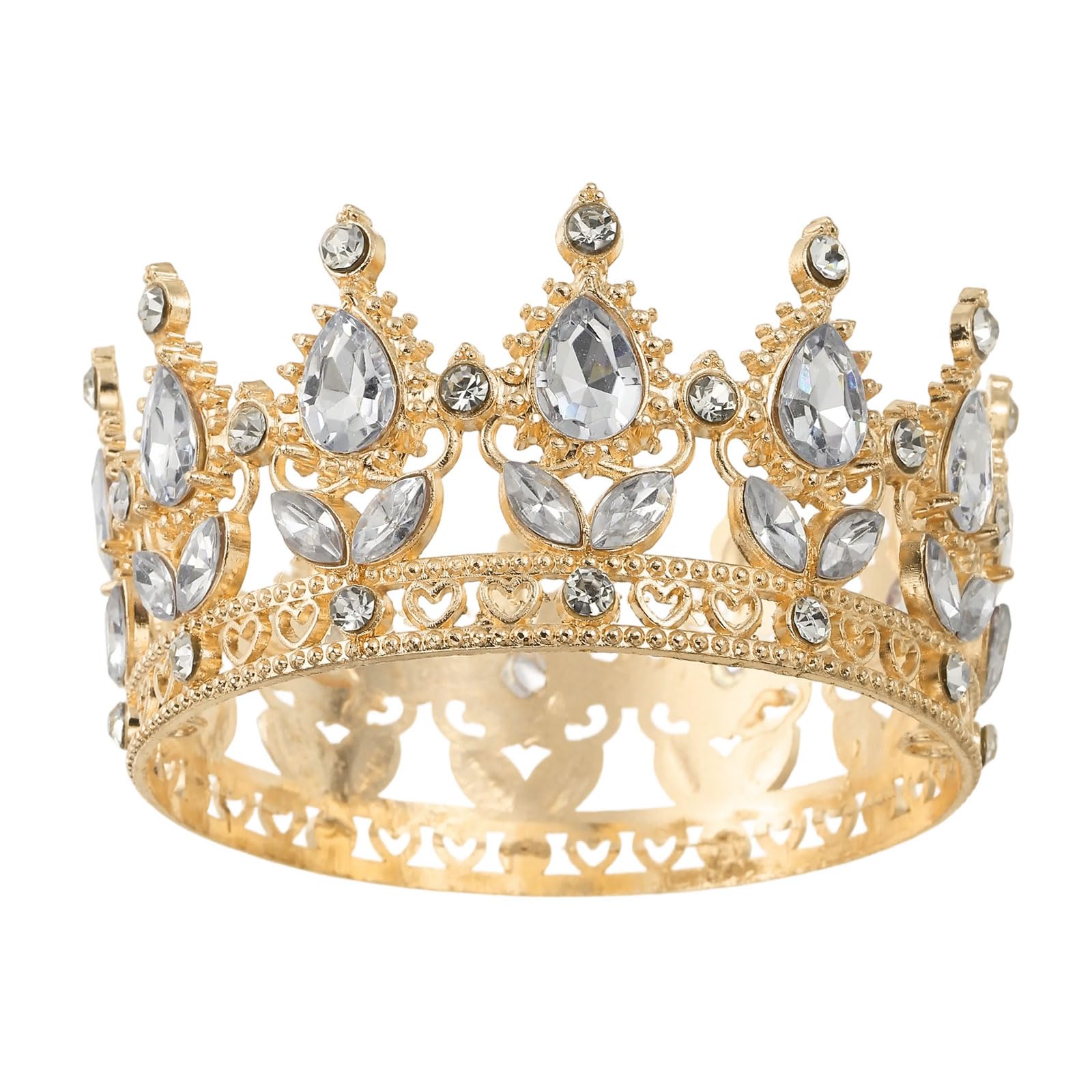 Muiltvoe Mini Crown Cake Toppers, Alloy Queen Princess Little Crown Tiara Cupcake Heart Shaped with Crystal for Birthday Cake Decor Wedding Party