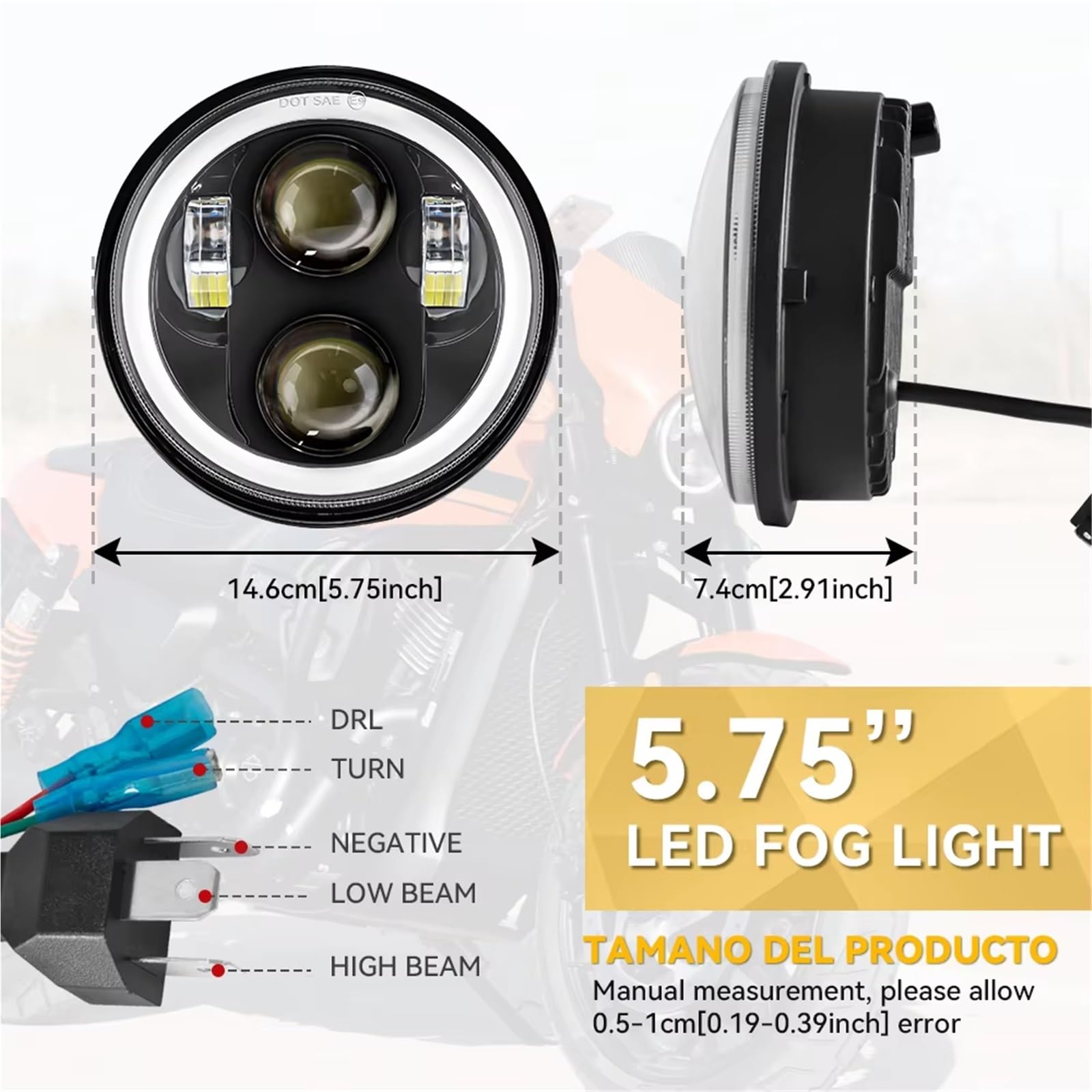 Faro Moto Per Shadow VT 600 700 750 1100 Per VTX 1300 1800 Faro Anteriore Motocicletta Faro A LED Da 5,75 Pollici Fari Anteriori Moto(Black Halo)