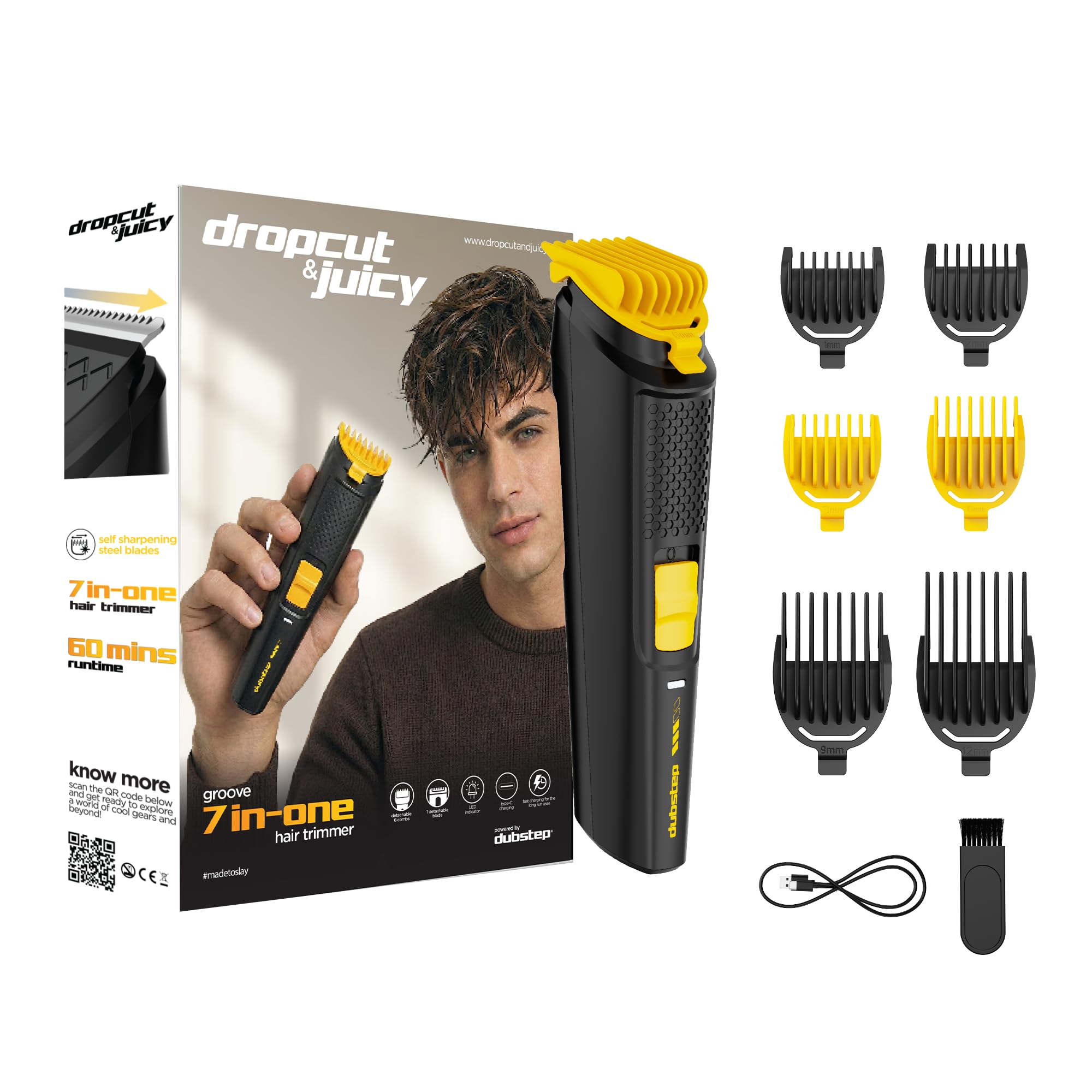 Groove 7 In 1 Trimmer Men|All In One Full Body Trimmer|90 Min Charge Time|60 Mins Run Time|Hair, Beard, Body, Trimme|Type C Charging (Black)-image-31