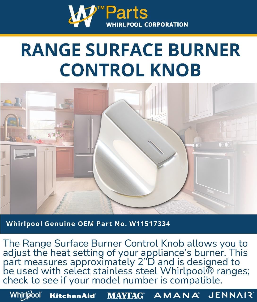 Whirlpool W11517334 OEM Range Surface Burner Control Knob