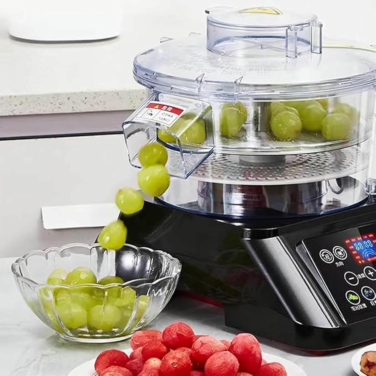 Electric Grape Peeler, Auto Rotating with 500g Capacity, Smart Display, Multi-Gear Adjustment, Low-Noise for Fruits